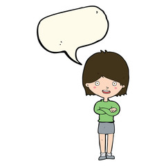 cartoon happy woman with speech bubble
