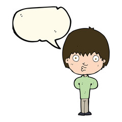 cartoon whistling boy with speech bubble