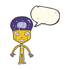 cartoon weird robot with speech bubble