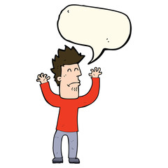 cartoon stressed man with speech bubble