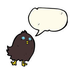 cartoon spooky black bird with speech bubble