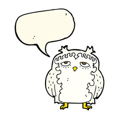 cartoon wise old owl with speech bubble