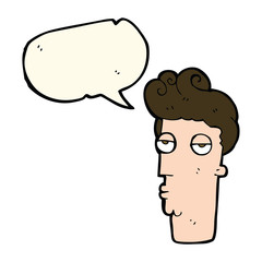 cartoon bored man's face with speech bubble