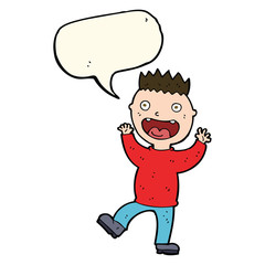 cartoon crazy happy man with speech bubble
