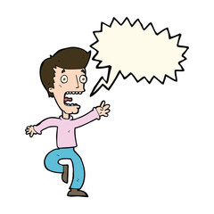 cartoon terrified man with speech bubble
