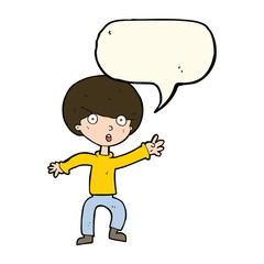 cartoon panicking boy with speech bubble