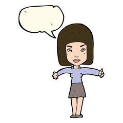 cartoon woman giving thumbs up symbol with speech bubble