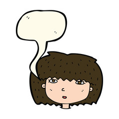 cartoon female face with speech bubble