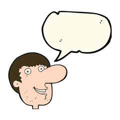 cartoon happy male face with speech bubble