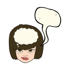 cartoon woman thinking with speech bubble