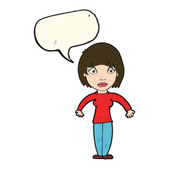 cartoon surprised woman with speech bubble