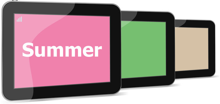 summer word on tablet pc screen, holiday concept
