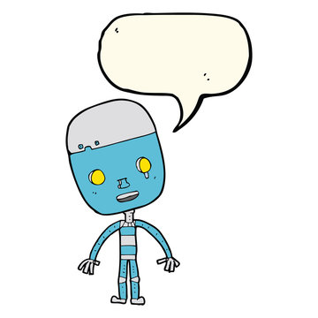 cartoon sad robot with speech bubble
