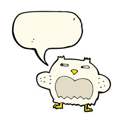 cartoon suspicious owl with speech bubble