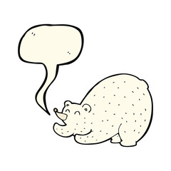 cartoon stretching polar bear with speech bubble