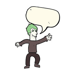 cartoon vampire man with speech bubble