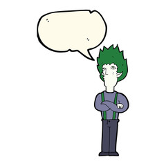 cartoon vampire man with speech bubble