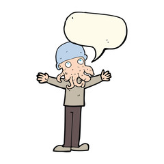 cartoon alien squid face man with speech bubble