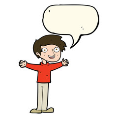cartoon enthusiastic man with speech bubble