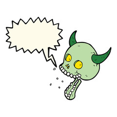 cartoon spooky skull with speech bubble