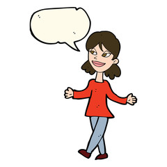 cartoon woman with no worries with speech bubble