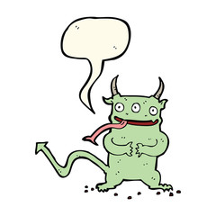 cartoon little demon with speech bubble