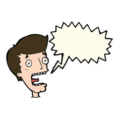 cartoon terrified man with speech bubble
