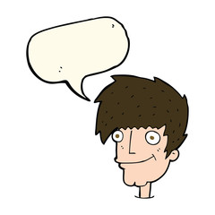 cartoon smiling man with speech bubble