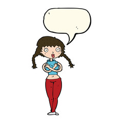cartoon offended woman covering herself with speech bubble