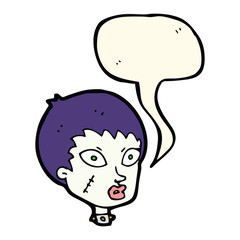 cartoon female zombie head with speech bubble