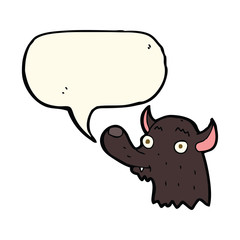 cartoon happy wolf with speech bubble