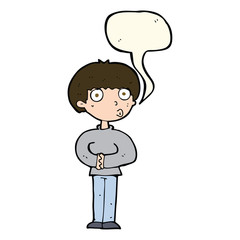 cartoon curious man with speech bubble