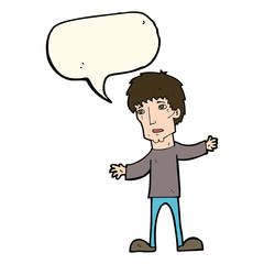 cartoon worried man with speech bubble
