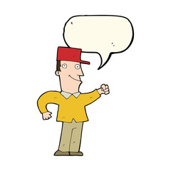 cartoon man punching air with speech bubble
