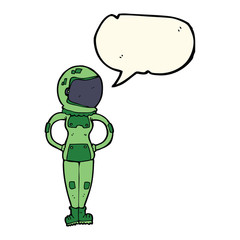cartoon female astronaut with speech bubble