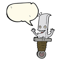 crazy cartoon knife character with speech bubble