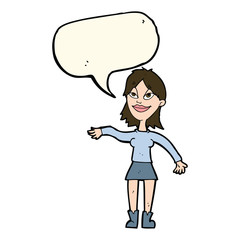 cartoon woman making hand gesture with speech bubble