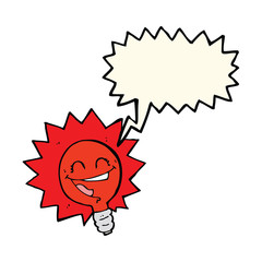 happy flashing red light bulb cartoon  with speech bubble