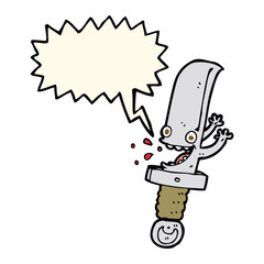 crazy knife cartoon character with speech bubble