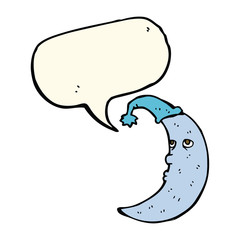 sleepy moon cartoon with speech bubble