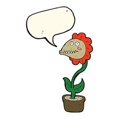 cartoon monster plant with speech bubble