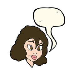 cartoon pretty woman with speech bubble