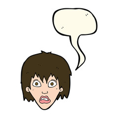 cartoon frightened woman with speech bubble