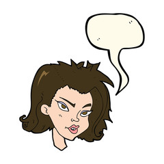 cartoon female face with speech bubble