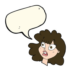 cartoon shocked female face with speech bubble