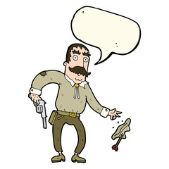 cartoon wild west cowboy with speech bubble
