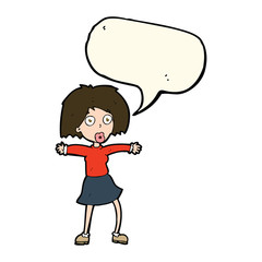 cartoon surprised woman with speech bubble