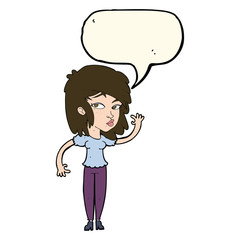 cartoon pretty woman waving with speech bubble