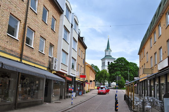 Stadt Vimmerby - Sevedegatan mit Blick auf Kirche