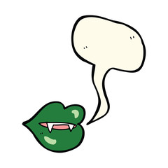 cartoon vampire fangs with speech bubble